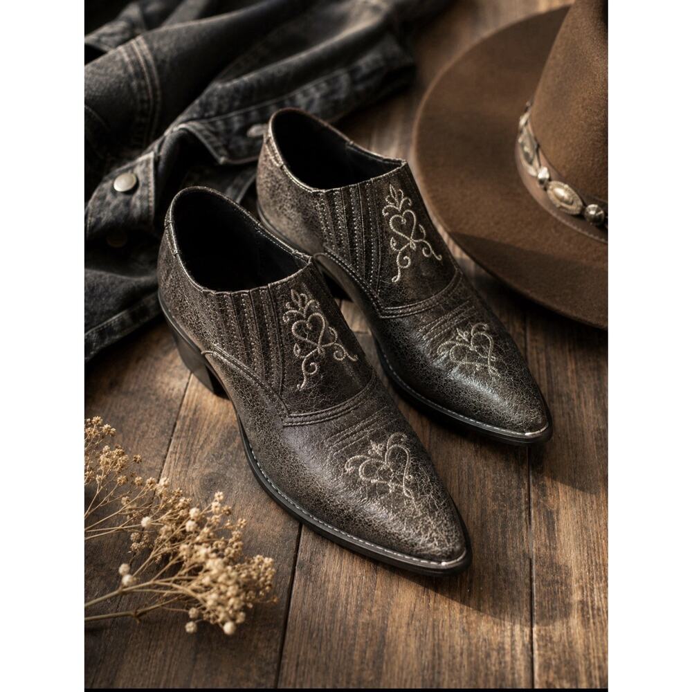 Durango Women’s 7M Western Ankle Boots Black Embroidered Snip Toe Leather